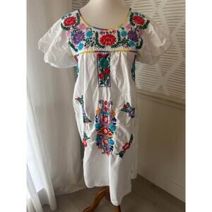 Womens Handmade Embroidered Puebla Dress Traditional Mexican Bohemian XS/Small
